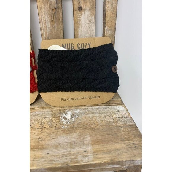 Cup Cozy Mug Warmer Soup Coffee Cappuccino Cocoa Cable Knit Gift Red Black Gift - Picture 5 of 6